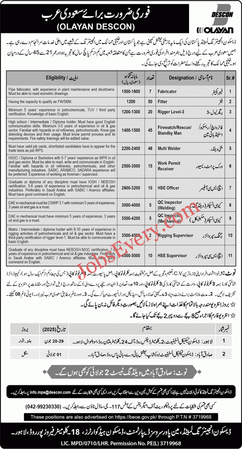 DESCON Engineering Saudi Arabia Jobs 2025 