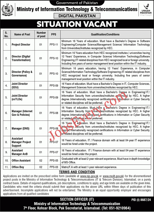 Ministry of Information Technology and Telecommunication Jobs 2025 
