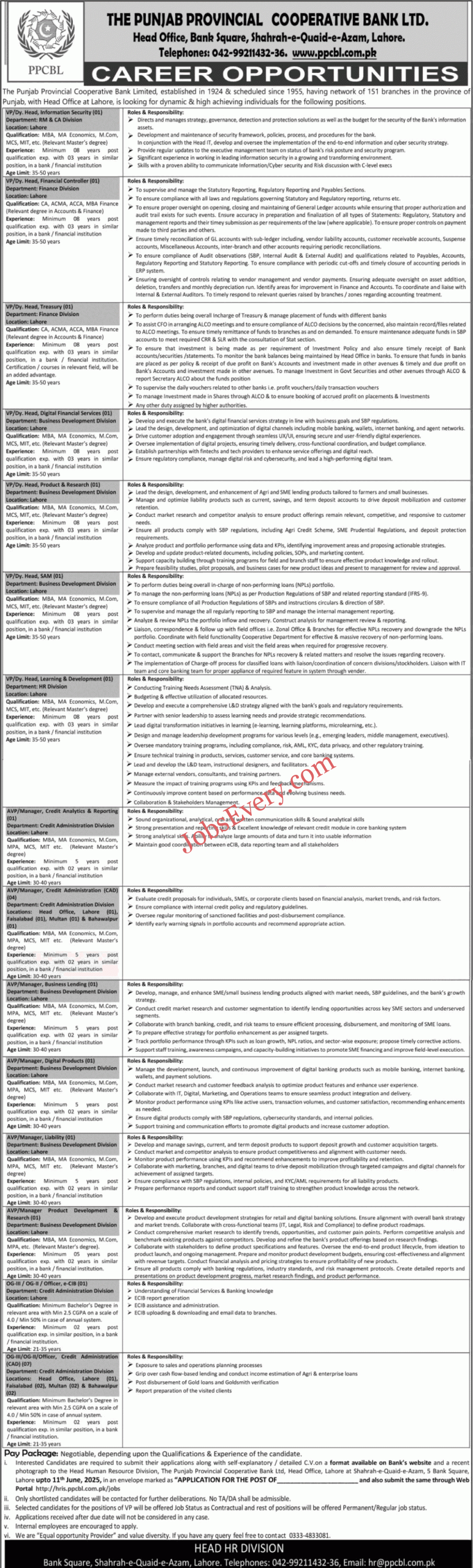 Punjab Provincial Cooperative Bank Jobs 2025 